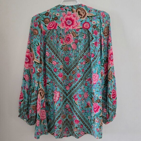 Spell Babushka Turquoise Blouse XS b129 2of3 - Picture 4 of 9